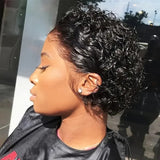 【FLASH SALE】WHOLE LACE NO MESH TRANSPARENT LACE HUMAN HAIR WIG WITH Invisible Strap - Pixie Curly