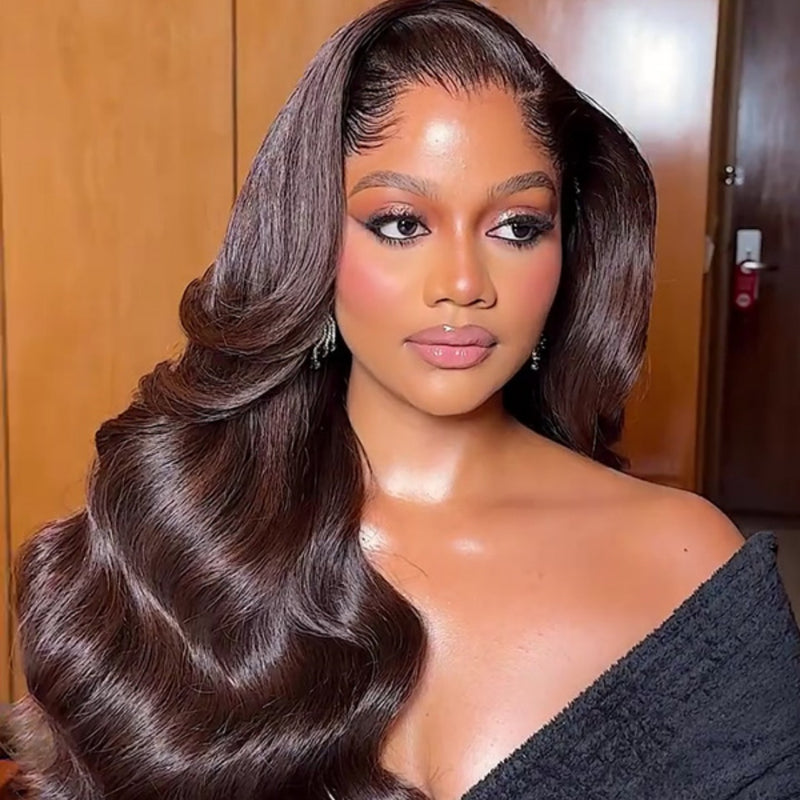 13x6 HD Swiss Lace Front LAGOS HAIRLINE Dark Brown Color Wig - Body Wave