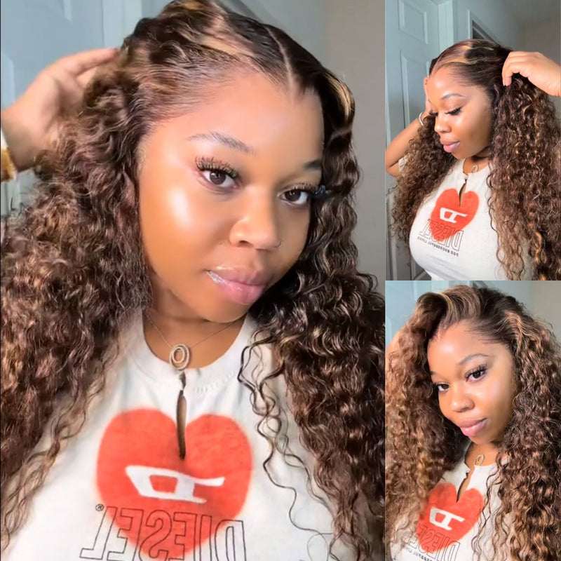 "LAGOS" M-Shaped HAIRLINE 13x6 Transparent Lace Front Highlight Color Wig - Curly