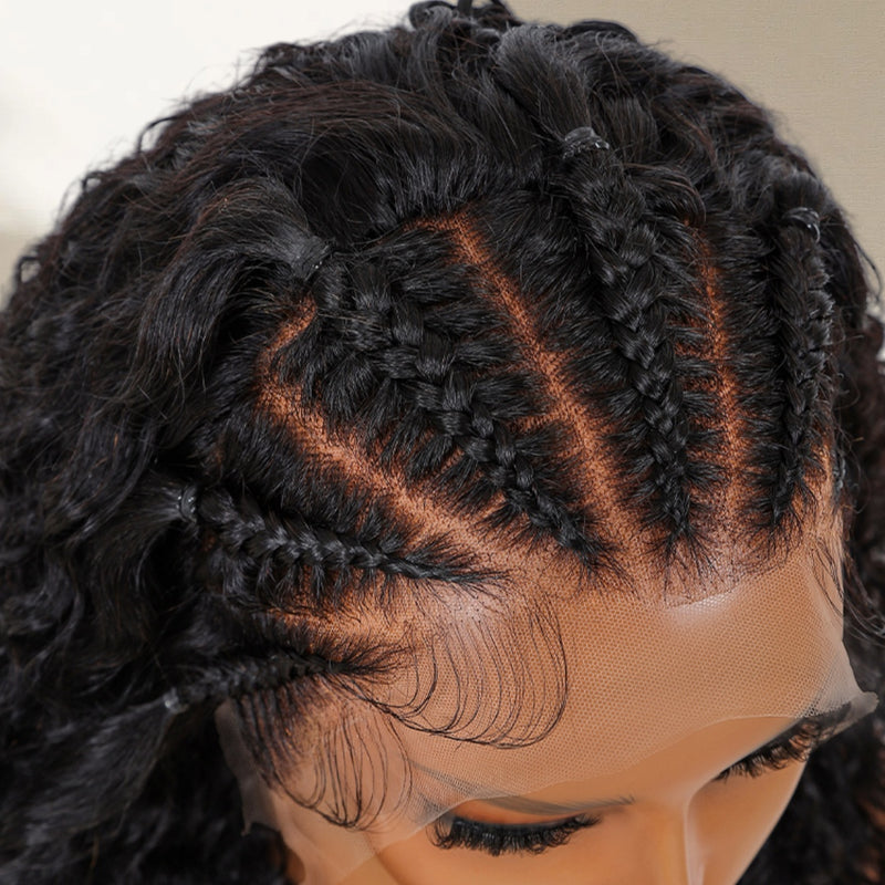 13x6 HD Lace Frontal Braided Human Hair Wig - Curly/ Water Wave