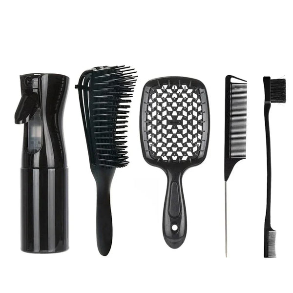 5pcs/set Detangling Hair Brush Curly Hair Curved Rat Tail Comb Set Natural Wet Curly Untangle Hair Brush Barber Salon Hair Tools