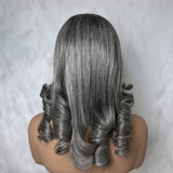 5x5/13x4 Transparent Lace Front Pre-plucked Salt and Pepper Gray Color Wig -  Wavy Ending