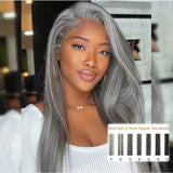 5x5/13x4 Transparent Lace Front Pre-plucked Salt and Pepper Gray Color Wig - Straight