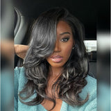 5x5/13x4 Transparent Lace Front Pre-plucked Salt and Pepper Gray Color Wig - Layered Wavy