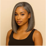 5x5/13x4 Transparent Lace Front Pre-plucked Salt and Pepper Gray Color Wig - Straight