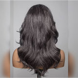 5x5/13x4 Transparent Lace Front Pre-plucked Salt and Pepper Gray Color Wig - Layered Wavy