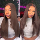 5x5/13x6 Transparent Lace Front Preplucked Chocolate Brown Color Wig - Layered Cut Straight