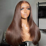 5x5/13x6 Transparent Lace Front Preplucked Chocolate Brown Color Wig - Layered Cut Straight