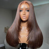 5x5/13x6 Transparent Lace Front Preplucked Chocolate Brown Color Wig - Layered Cut Straight