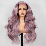 5x5 Transparent Lace Front Pre-plucked Hairline 150%180% Ash Purple Color Wig - Body Wave