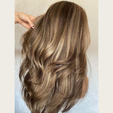 5x5 Transparent Lace Front Pre-plucked Hairline 150%180% Mushroom Blonde Balayage Wig - Layered Wavy
