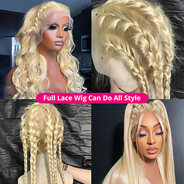 Full Lace HD/TRANSPARENT LACE PRE-PLUCKED 613 Blonde Color HUMAN HAIR WIGS WITH TRANSPARENT DRAWSTRING - BODY WAVE