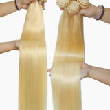 #613 blonde virgin human hair bundles with smooth straight texture and gradual light to dark blonde color transition