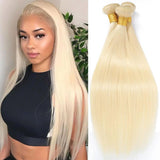 613 blonde virgin human hair bundles in straight silky texture with gold bands for high quality hair extensions