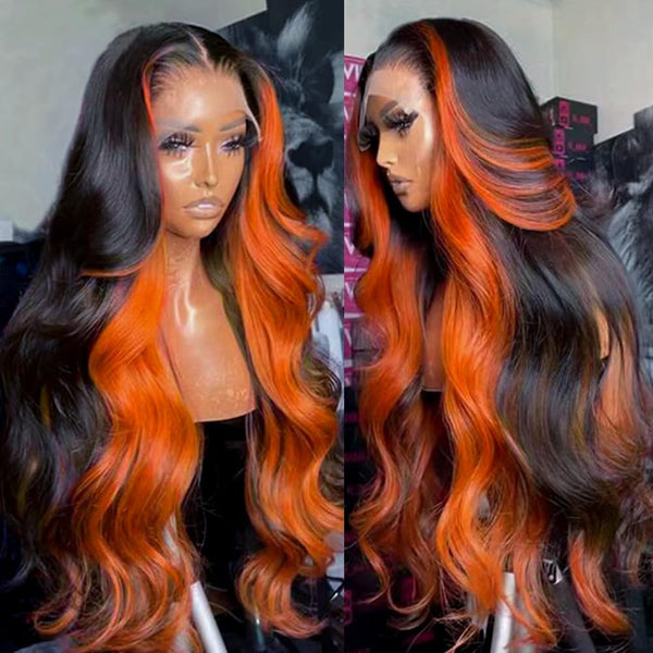 Swiss Lace 250% Pre-plucked 13x6 Hide Lace+ Hide Knots  Lace Wig - Ginger Orange Colored Body Wave