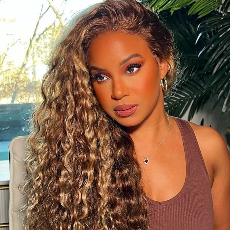 【Flash Sale】360 Transparent Lace Pre-plucked Hairline 250% Density Highlight Color Wig with Invisible Strap - Water Wave