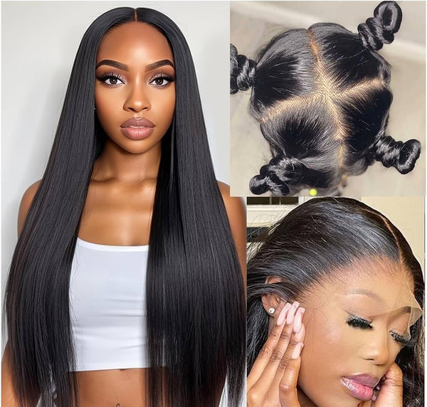 WHOLE LACE NO MESH HD LACE HUMAN HAIR WIG WITH TRANSPARENT DRAWSTRING - STRAIGHT