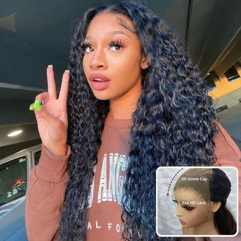 "3D DOME CAP" 9x6 HD Lace Upgraded Hairline C-shape Ear Glueless Wig with Drawcord - Deep Wave