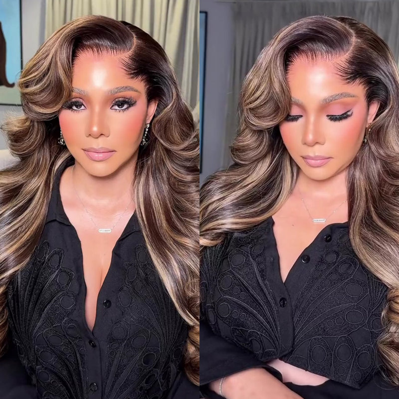 "LAGOS" M-Shaped HAIRLINE 13x6 Transparent Lace Front Highlight Color Wig - Body Wave Wavy