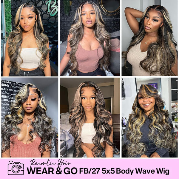 Highlight Glueless Wigs Human Hair Pre Plucked Pre Cut Wear and Go 5x5 HD Lace Closure Wigs