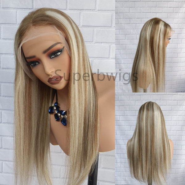 13x4/13x6 Transparent Lace Front Pre-plucked Hairline Balayage Blonde P10/613 Color Human Hair Wig -  Straight