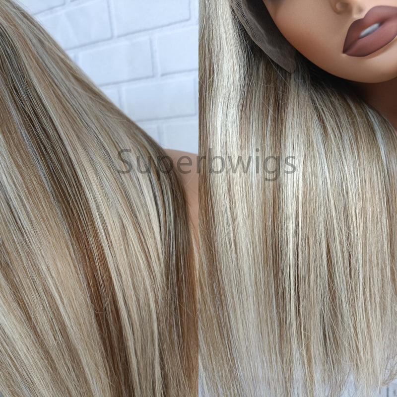 13x4/13x6 Transparent Lace Front Pre-plucked Hairline Balayage Blonde P10/613 Color Human Hair Wig -  Straight