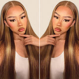 【Upgraded】PreCut 4-Line Invisible Strap 360 HD Lace Highlight Color Wig - Straight