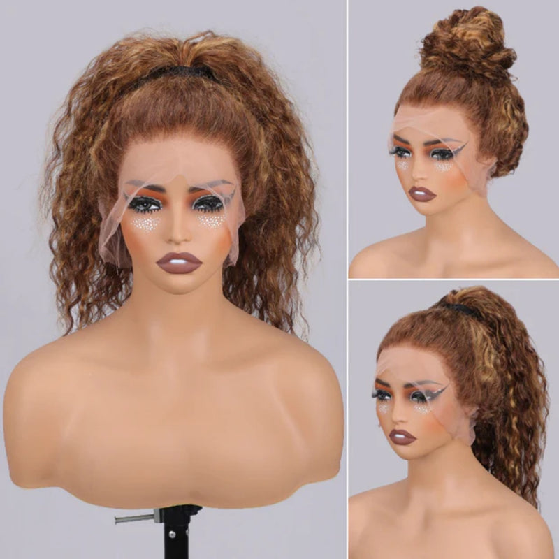 【Flash Sale】360 Transparent Lace Pre-plucked Hairline 250% Density Highlight Color Wig with Invisible Strap - Water Wave