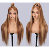 【Upgraded】PreCut 4-Line Invisible Strap 360 HD Lace Highlight Color Wig - Straight