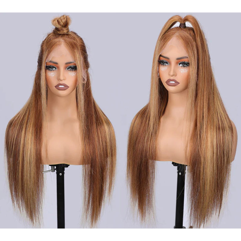 【Upgraded】PreCut 4-Line Invisible Strap 360 HD Lace Highlight Color Wig - Straight