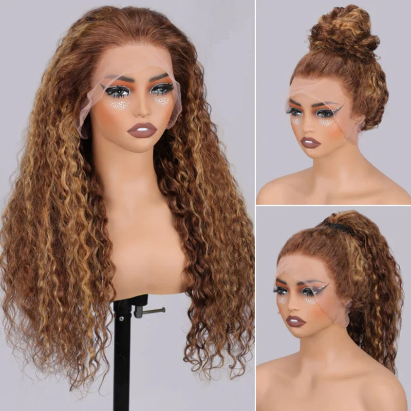 【Flash Sale】360 Transparent Lace Pre-plucked Hairline 250% Density Highlight Color Wig with Invisible Strap - Water Wave