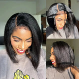 [50% OFF] HD Lace 13x6 Fitted Cap Ear Tap BOB Wig - Kinky Straight with New Born Edge