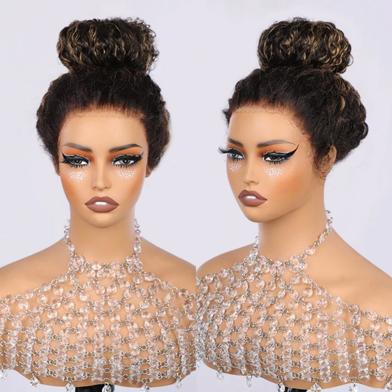 【Upgraded】PreCut 4-Line Invisible Strap 360 HD Lace Highlight Color Wig - Jerry Curly