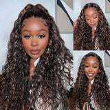 "370 Fitted Cap" HD LACE FRONT Highlight Color WIG WITH Invisible Strap - Water Wave