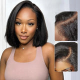 [50% OFF] HD Lace 13x6 Fitted Cap Ear Tap BOB Wig - Kinky Straight with New Born Edge