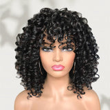 Full Machine Made Human Hair Wig - Spanish Curl with Bang