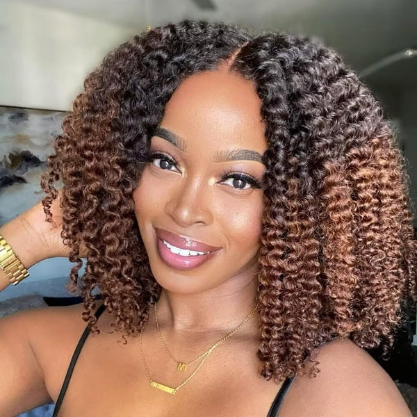 【Flash Sale】4x4/13x4 Transparent Lace Front Pre-plucked Hairline 250% Density Ombre Color Bob Wig - Kinky Curly