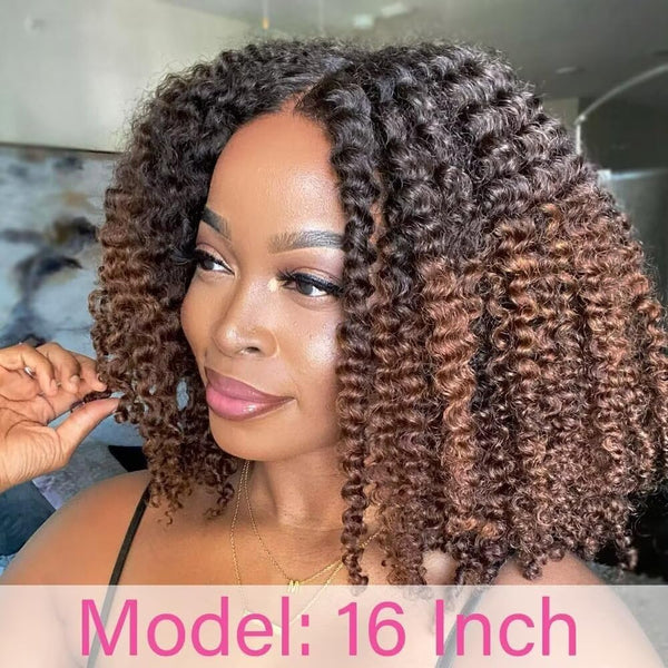 【Flash Sale】4x4/13x4 Transparent Lace Front Pre-plucked Hairline 250% Density Ombre Color Bob Wig - Kinky Curly