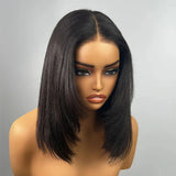 【FLASH SALE】WHOLE LACE NO MESH TRANSPARENT LACE HUMAN HAIR WIG WITH Invisible Strap - Yaki Straight Layered Bob