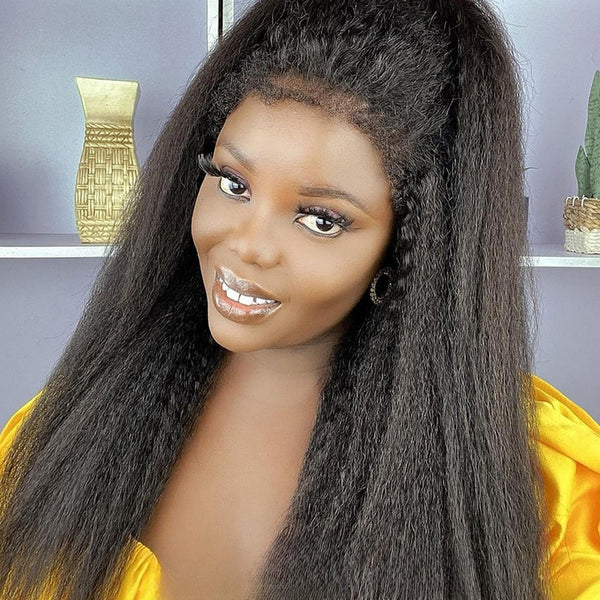 360 HD SWISS LACE FRONT WIG WITH TRANSPARENT DRAWSTRING - Kinky Straight with 4c Edge