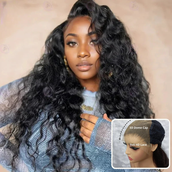 "3D DOME CAP" 9x6 HD Lace Upgraded Hairline C-shape Ear Glueless Wig with Drawcord - Loose Wave