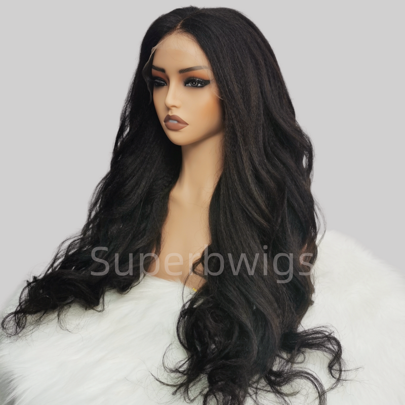 9x6 HD Swiss Lace Upgraded Hairline C-shape Ear Glueless Wig with Drawstring - Kinky Wave