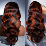 4x4/13x4 Transparent Lace Front Pre-plucked Reddish Highlight Color Wig -  Body Wave Wavy