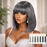 5x5/13x4 Transparent Lace Front Pre-plucked Salt and Pepper Gray Color Wig - Straight BOB with Bang