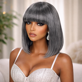 5x5/13x4 Transparent Lace Front Pre-plucked Salt and Pepper Gray Color Wig - Straight BOB with Bang