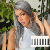 13x6 Transparent Lace Front Pre-plucked Salt and Pepper Gray Color Wig - Straight