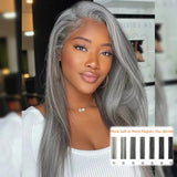 5x5/13x4 Transparent Lace Front Pre-plucked Salt and Pepper Gray Color Wig - Straight