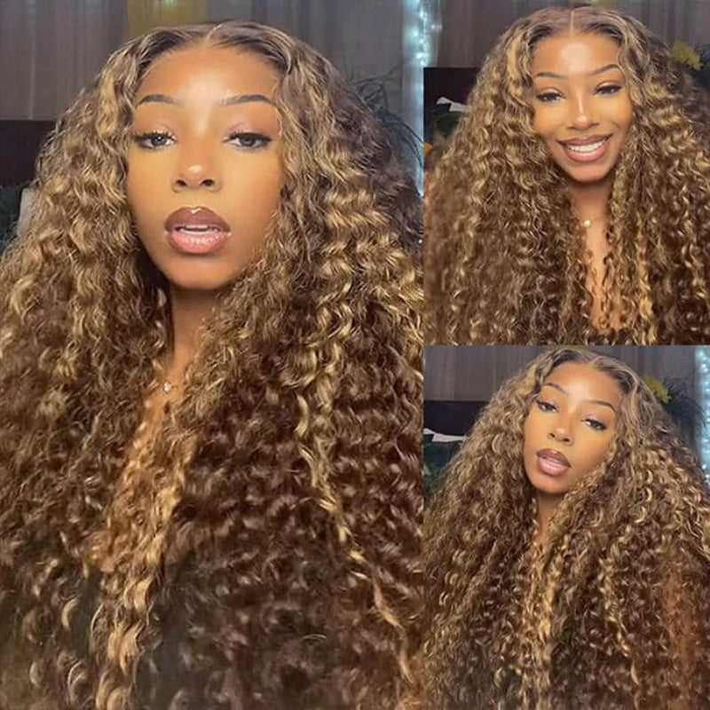 【Upgraded】PreCut 4-Line Invisible Strap 360 HD Lace Highlight Color Wig - Deep Wave