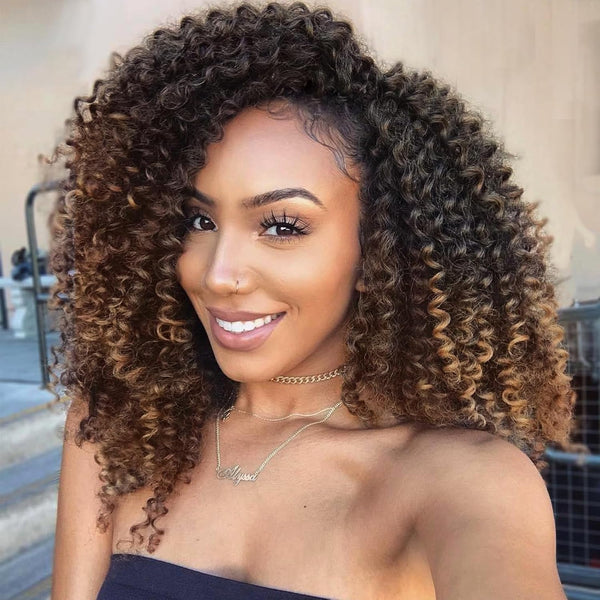 【3 IN 1 Half Wig】 Flip Over Half Wig with Drawcord Wear & Go Glueless Ombre Color Wig - Spanish Curl