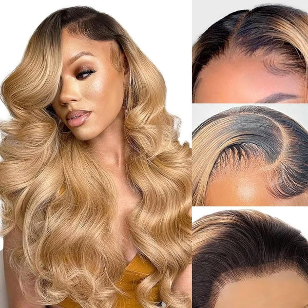 Swiss Lace 250% Pre-plucked 13x6 Hide Lace+ Hide Knots  Lace Wig -  Omber Honey Blonde Body Wave